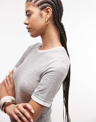 Asos Design Slubby Shrunken Tee With Mock Double Layer In Gray