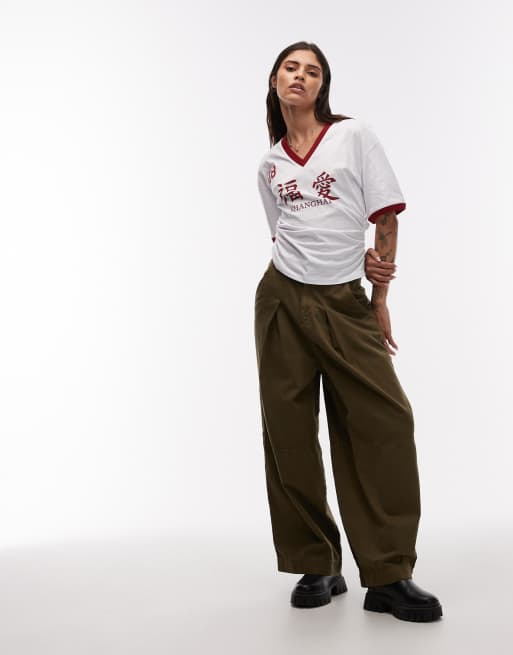 ASOS DESIGN slubby v neck football t-shirt with shanghai graphic, 2 of 4