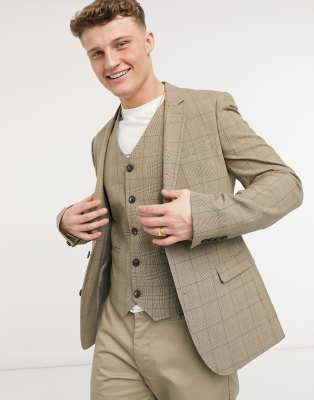 ASOS DESIGN – Ślubna kurtka garniturowa na lato o bardzo obcisłym kroju w brązowym kolorze z wzorem w kratkę