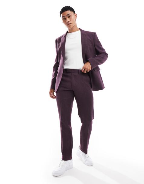 ASOS DESIGN – Ślubne spodnie garniturowe o dopasowanym kroju z domieszką wełny w jodełkę - view 1