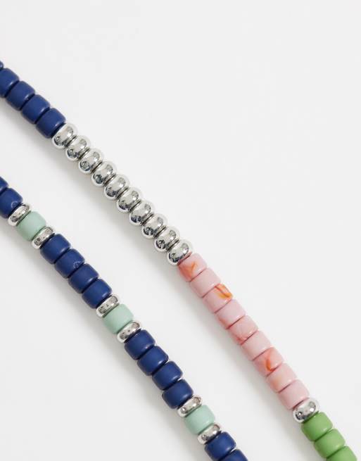 ASOS DESIGN - Sølvfarvede armbånd med perler i pakke med 2 stks, 2 af 3
