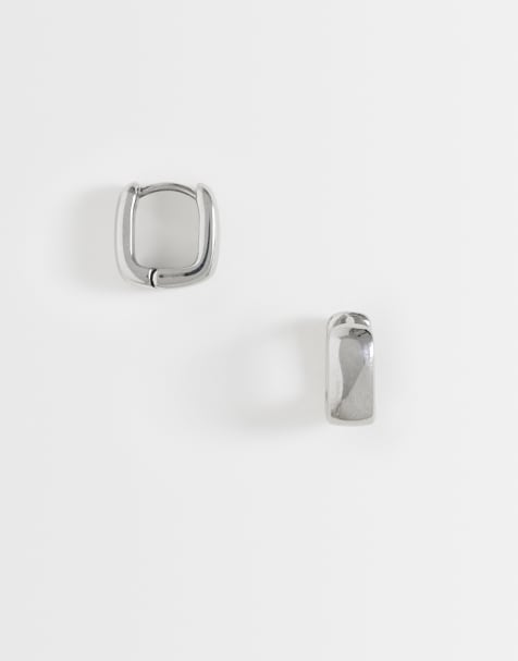 ASOS DESIGN - Sølvfarvede firkantede hoop-øreringe med runde kanter i vandfast rustfrit stål - view 1