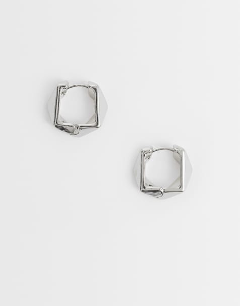 ASOS DESIGN - Sølvfarvede geometriske hoop-øreringe - view 1