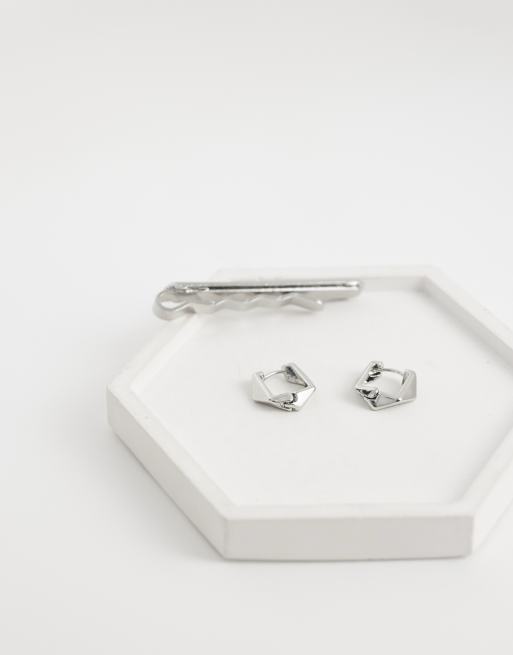 ASOS DESIGN - Sølvfarvede geometriske hoop-øreringe, 2 af 4