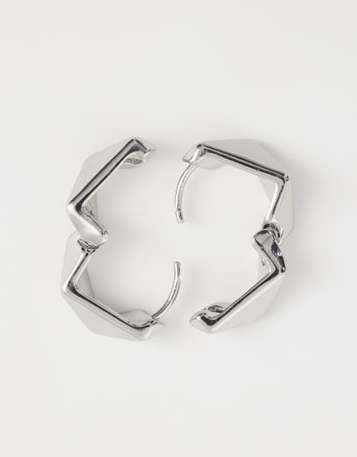 ASOS DESIGN - Sølvfarvede geometriske hoop-øreringe, 4 af 4