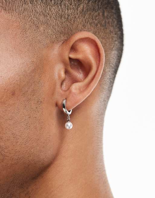 ASOS DESIGN - Sølvfarvede hoop-øreringe i vandafvisende rustfrit stål med kunstperle