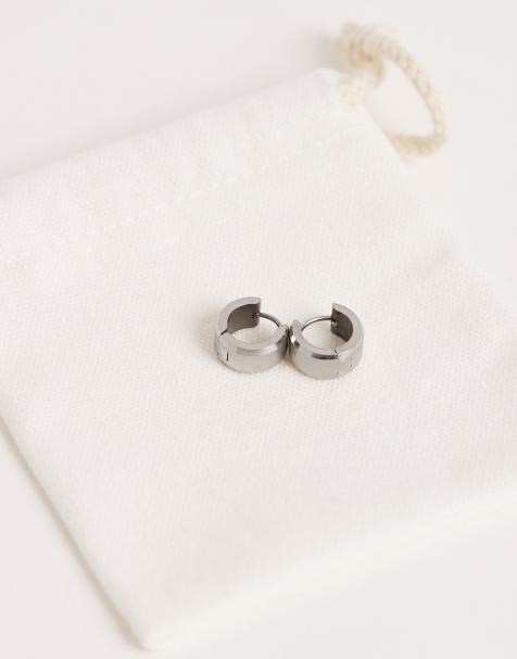 ASOS DESIGN - Sølvfarvede hoop-øreringe i vandtæt rustfrit stål med facetslebne kanter og børstet finish - view 1