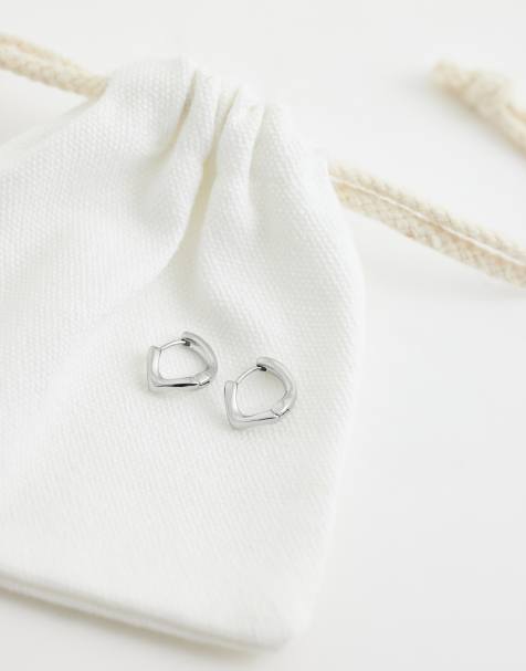 ASOS DESIGN - Sølvfarvede hoop-øreringe med smeltet design i vandtæt rustfrit stål - view 1