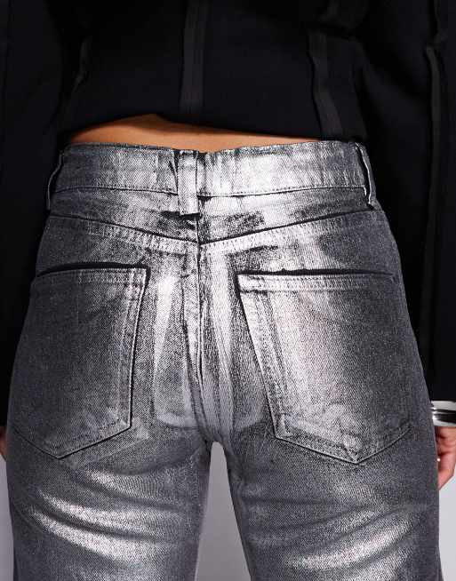 ASOS DESIGN - Sølvfarvede jeans med lige ben og behageligt stræk og foliefinish, 5 af 5