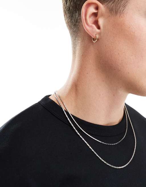 ASOS DESIGN - Sølvfarvede og smalle halskæder i pakke med 2 stk   , 4 af 4