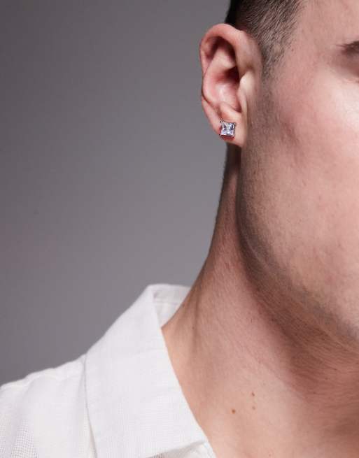 ASOS DESIGN - Sølvfarvede ørestikker med firkantede diamanter