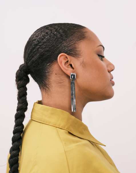 ASOS DESIGN - Sølvfarvede ørestikker med slangefrynser - view 1