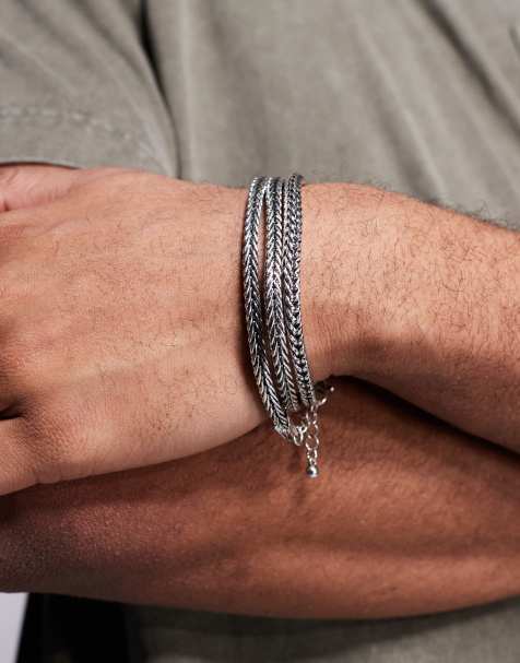ASOS DESIGN - Sølvfarvede slå-om-armbånd med firkantet kæde og poleret finish - view 1