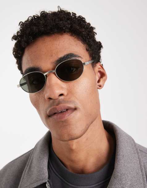 ASOS DESIGN - Sølvfarvede solbriller med rundt metalstel og blå glas - view 1