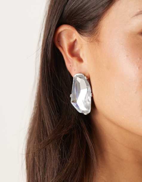 ASOS DESIGN - Sølvfarvede statement-øreringe med store sten - view 1
