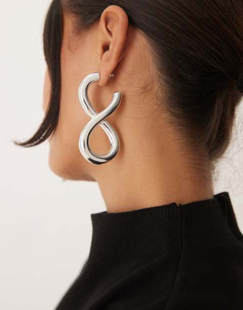 ASOS DESIGN - Sølvfarvede store øreringe med snoet løkkedesign - view 1