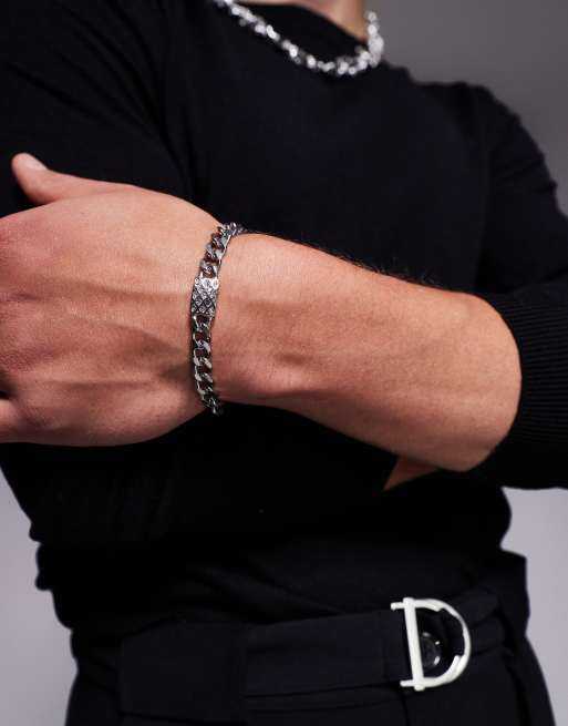 ASOS DESIGN - Sølvfarvet armbånd med kædedesign og krystalvedhæng i vandfast, rustfrit stål