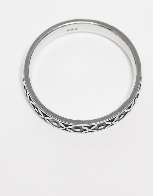 ASOS DESIGN - Sølvfarvet båndring i sterlingsølv med trykt detalje, 2 af 3