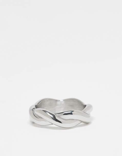 ASOS DESIGN - Sølvfarvet båndring i vandtæt rustfrit stål med rebdesign - view 1