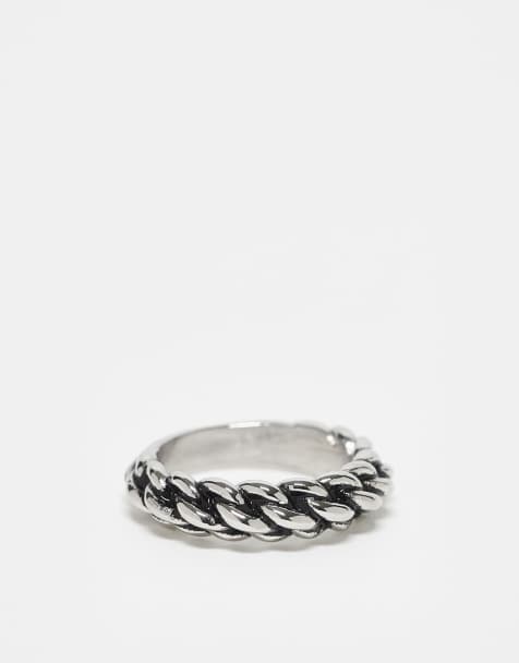 ASOS DESIGN - Sølvfarvet båndring i vandtæt rustfrit stål med rebdesign - view 1
