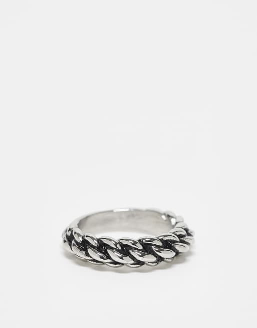 ASOS DESIGN - Sølvfarvet båndring i vandtæt rustfrit stål med rebdesign