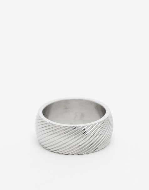 ASOS DESIGN - Sølvfarvet båndring med diagonal tekstur i vandfast, rustfrit stål - view 1