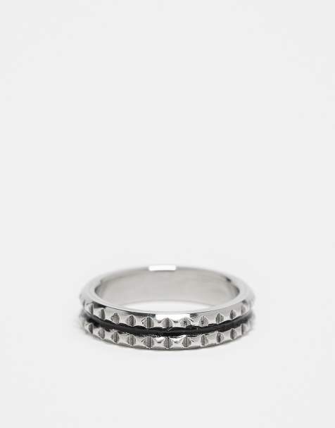 ASOS DESIGN - Sølvfarvet båndring med firkantet tekstur og poleret overflade i vandfast, rustfrit stål - view 1
