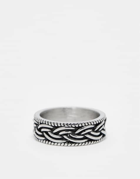 ASOS DESIGN - Sølvfarvet båndring med flettet design i vandfast, rustfrit stål - view 1