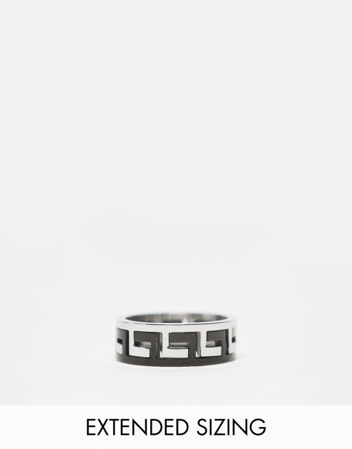 ASOS DESIGN - Sølvfarvet båndring med græsk bølgedesign i vandtæt, rustfrit stål