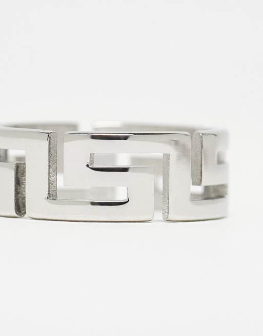 ASOS DESIGN - Sølvfarvet båndring med græsk bølgedesign i vandtæt rustfrit stål, 4 af 4