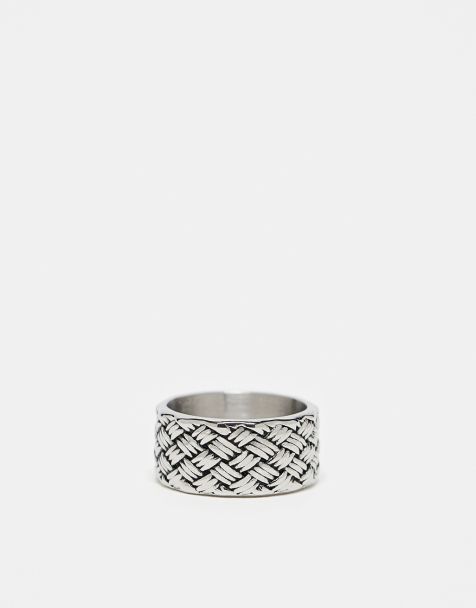 ASOS DESIGN - Sølvfarvet båndring med tekstur i vandfast, rustfrit stål - view 1