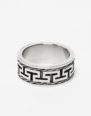 ASOS DESIGN - Sølvfarvet chunky båndring med med græsk bølgedesign i vandfast rustfrit stål - view 1