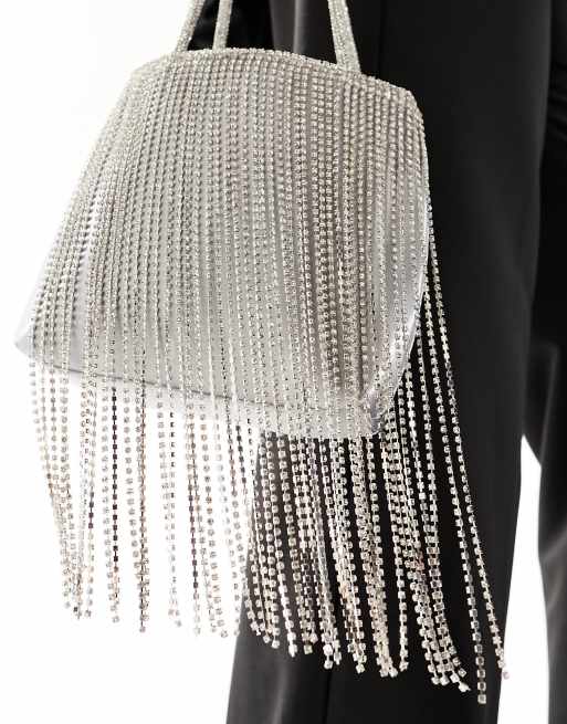 ASOS DESIGN - Sølvfarvet clutch med rhinstensfrynser og hank foroven, 3 af 4
