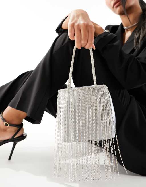 ASOS DESIGN - Sølvfarvet clutch med rhinstensfrynser og hank foroven, 4 af 4