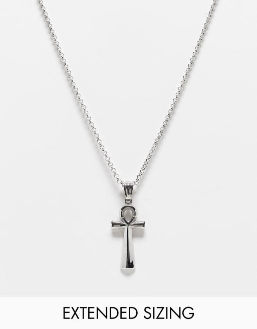 ASOS DESIGN - Sølvfarvet halskæde i vandafvisende rustfrit stål med mini-ankh-vedhæng