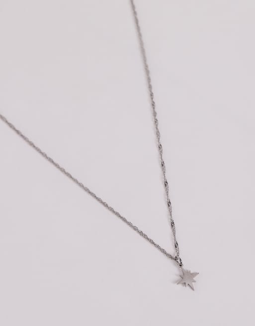 ASOS DESIGN - Sølvfarvet halskæde i vandtæt rustfrit stål med stjerneformet vedhæng  , 2 af 3