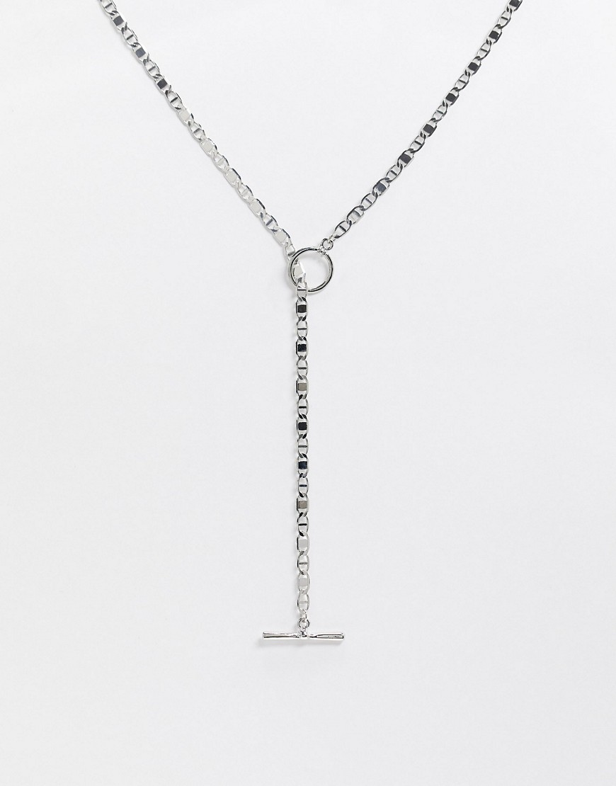 ASOS DESIGN - Sølvfarvet halskæde med fin kantet kæde og T-stang