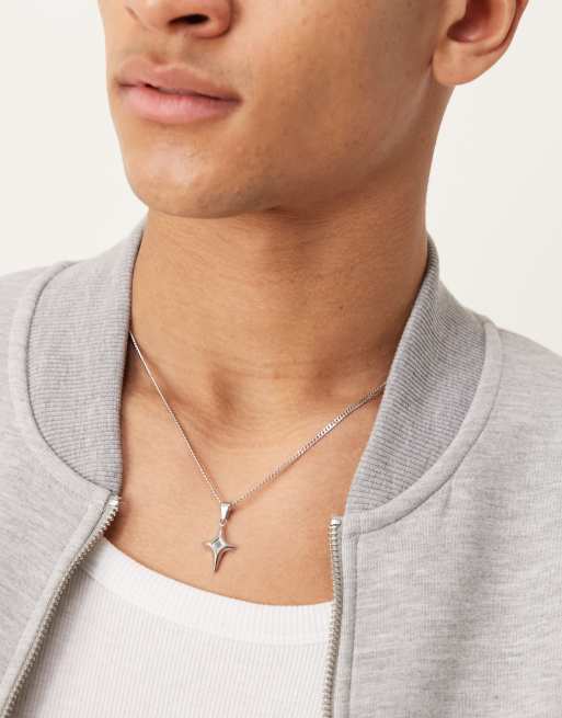 ASOS DESIGN - Sølvfarvet halskæde med stjernevedhæng i vandtæt rustfrit stål