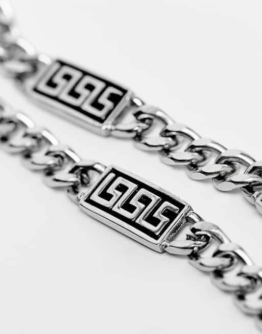 ASOS DESIGN - Sølvfarvet kædearmbånd i vandtæt rustfrit stål med græsk bølgedesign, 3 af 4