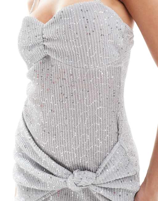 ASOS DESIGN - Sølvfarvet maxikjole i satin med camistropper og pailletter, 2 af 4