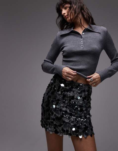 ASOS DESIGN - Sølvfarvet metallisk mininederdel med forskellige pailletter - view 1