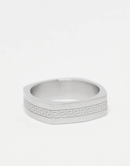 ASOS DESIGN - Sølvfarvet og firkantet ring i vandtæt rustfrit stål med græsk bølgedesign