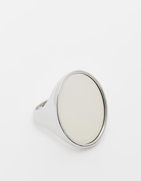ASOS DESIGN - Sølvfarvet oversized oval ring med imiteret perle - view 1