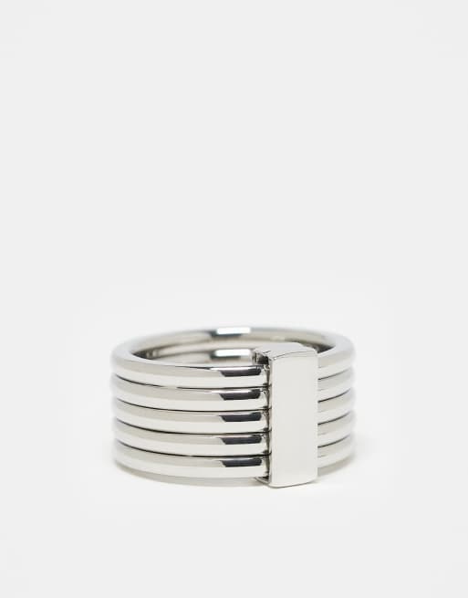 ASOS DESIGN - Sølvfarvet ring i vandtæt og rustfrit stål med bevægeligt design