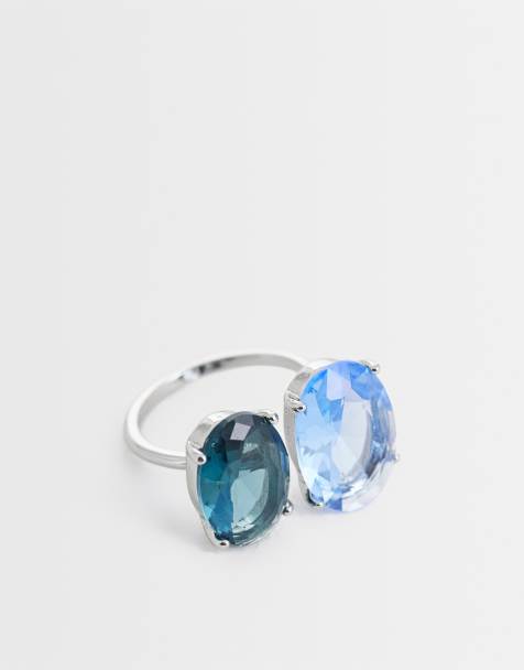 ASOS DESIGN - Sølvfarvet ring med blå dobbeltsten - view 1