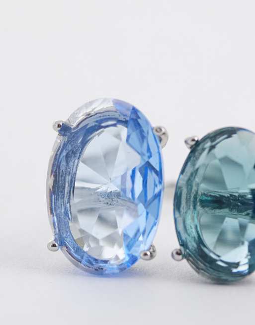 ASOS DESIGN - Sølvfarvet ring med blå dobbeltsten, 2 af 3