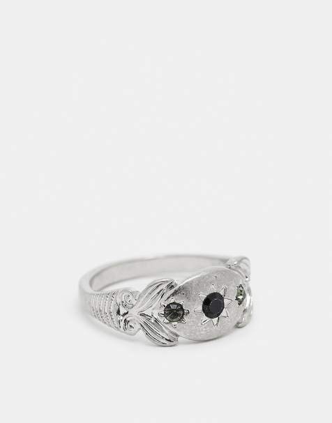 ASOS DESIGN - Sølvfarvet ring med sorte krystaller - view 1