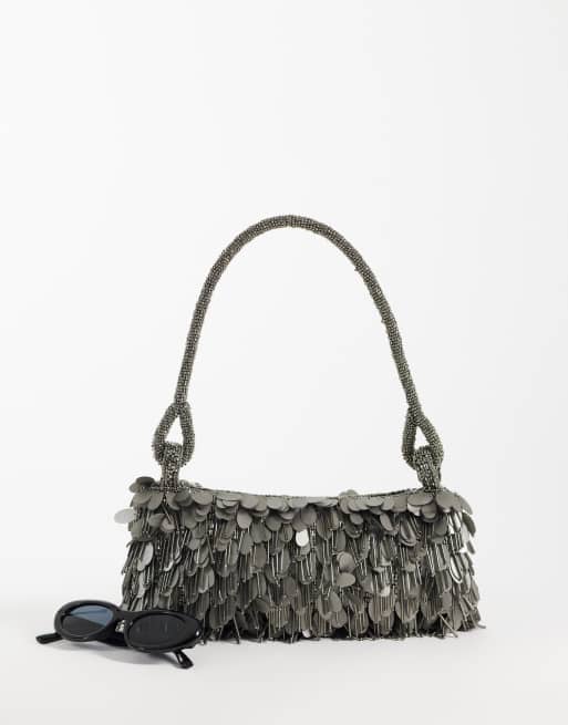 ASOS DESIGN - Sølvfarvet skuldertaske med pailletter og perler, 2 af 4