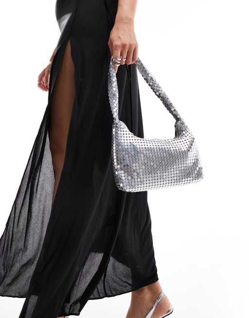 ASOS DESIGN - Sølvfarvet skuldertaske med ringbrynjedesign, 3 af 4