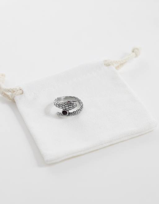 ASOS DESIGN - Sølvfarvet slangering med slå-om-design i vandtæt rustfrit stål med stendetalje, 2 af 3